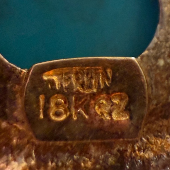 Large Vintage Sterling Silver 18k Gold Turquoise Enhancer Pendant Necklace - Picture 9 of 13